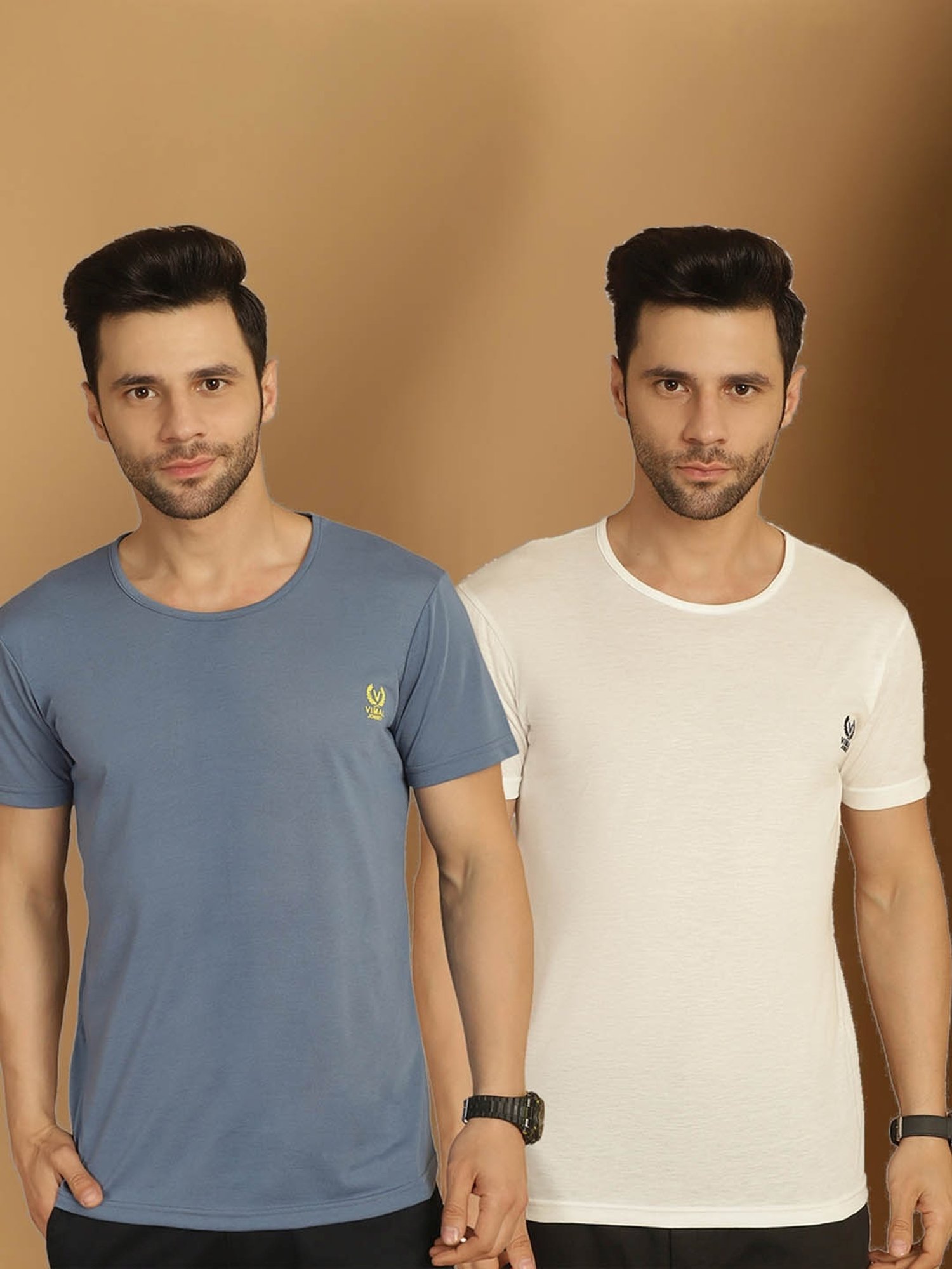 Vimal Jonney Grey & White Regular Fit T-Shirt