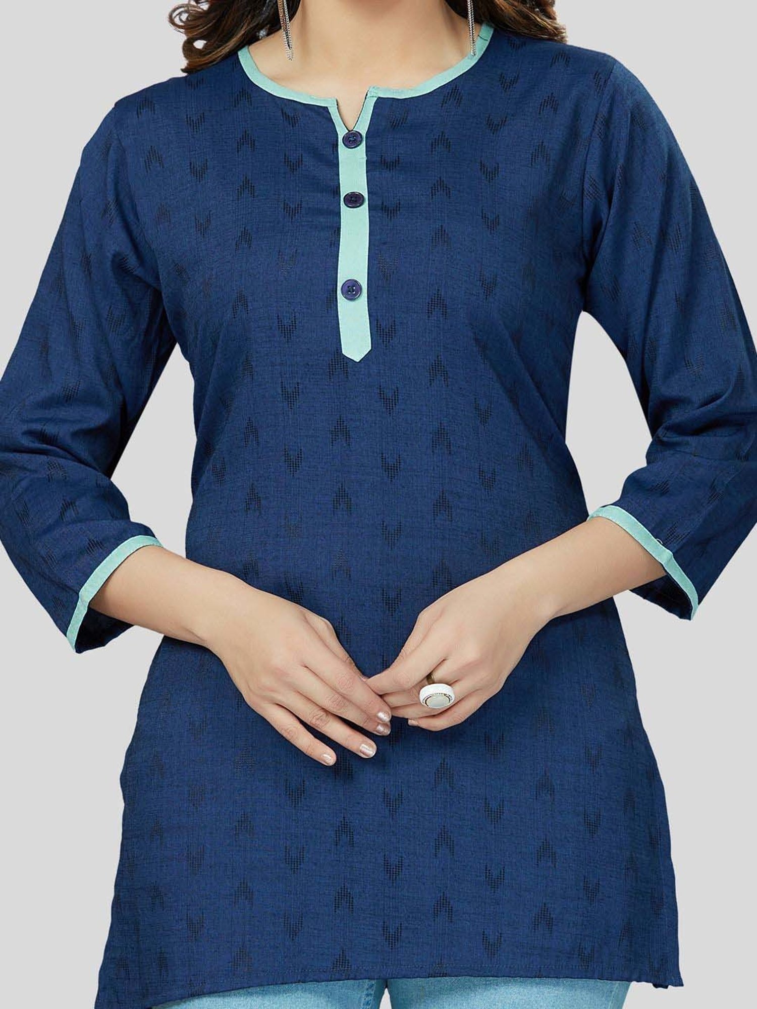 Saree Swarg Blue Woven Pattern Straight Short Kurti