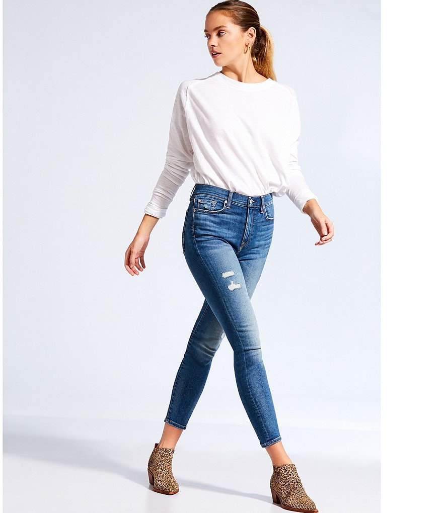 7 for all mankind Ski High Waist Distressed Hem Detail Skinny Jeans