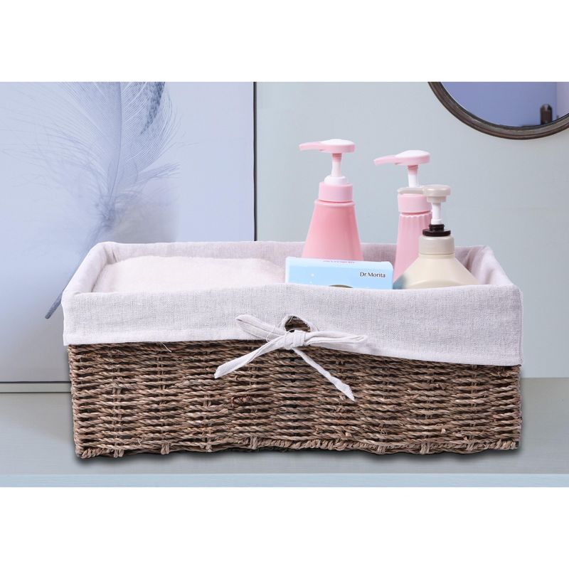 Vintiquewise Large Seagrass Shelf Storage Basket with White Lining