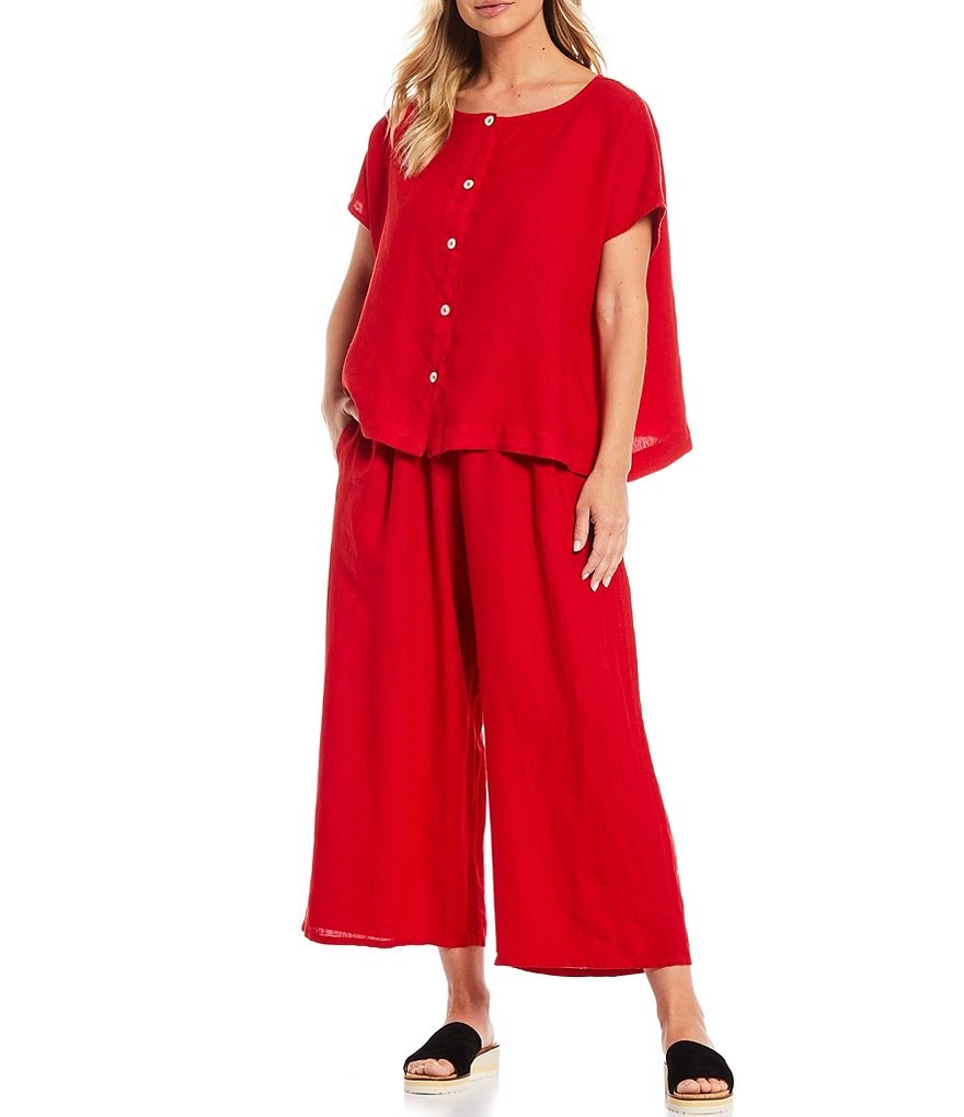 Bryn Walker Bessie Light Linen Cap Sleeve Button Front Boxy Shirt