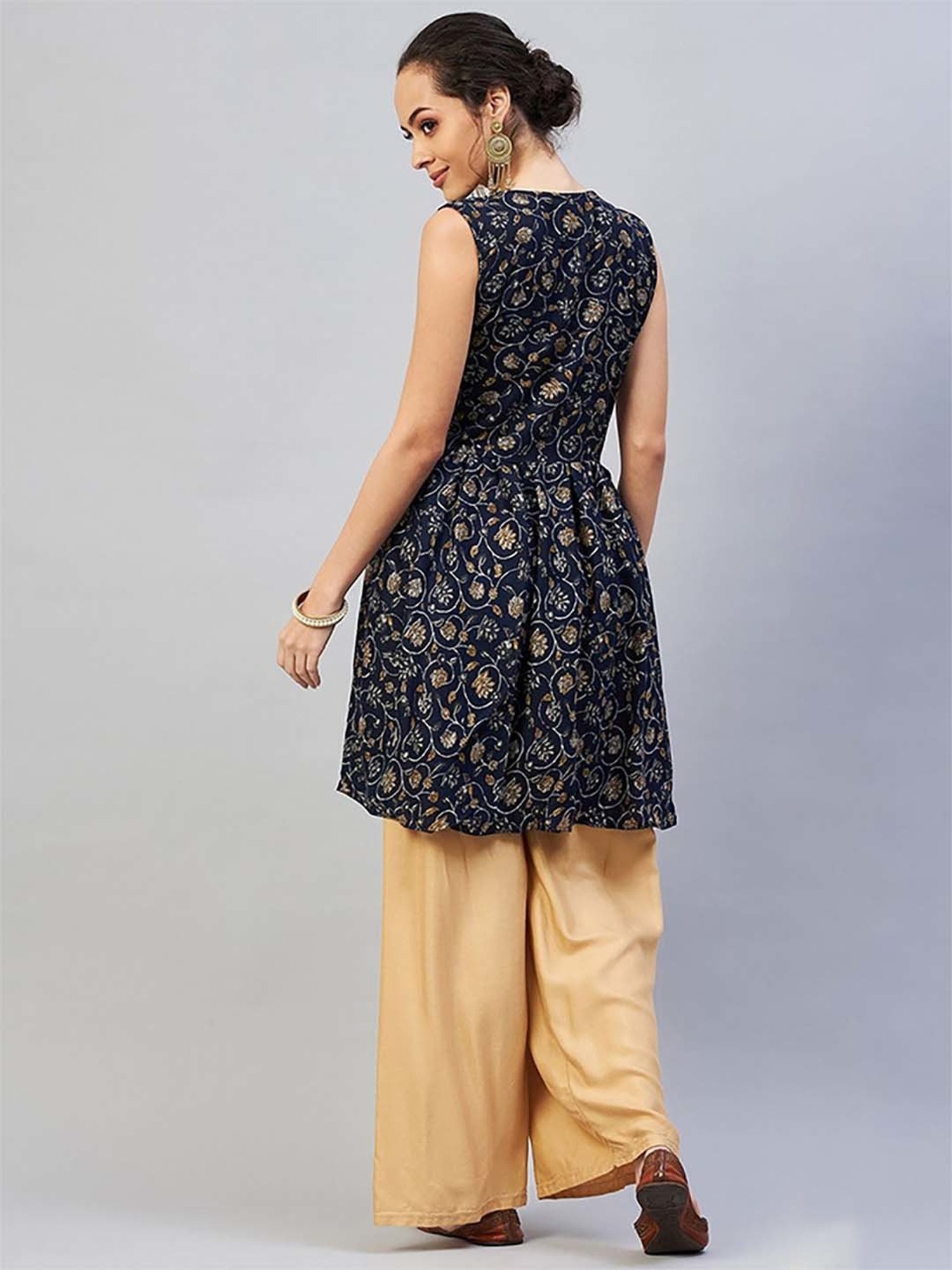 Inweave Blue Floral Print A Line Kurti