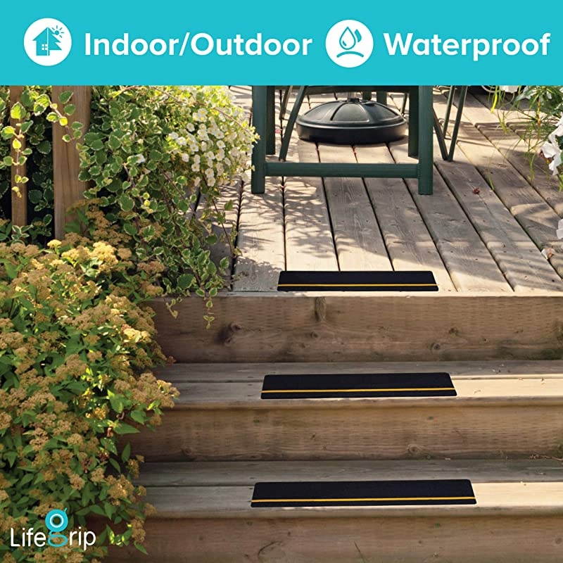 Textured Rubber Surface Anti Slip Stair Treads with Reflective Yellow Stripe Non Slip Safety Tape Comfortable for Bare Foot Black with Free Rubber Roller 6quotX24quotX12P Reflective