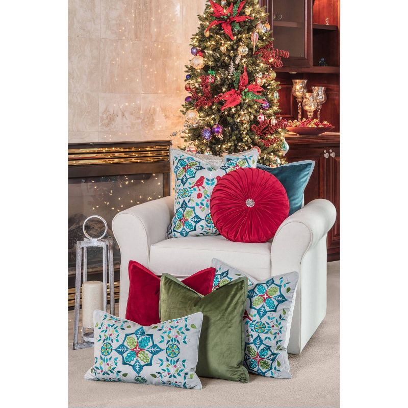 14" Pleated Velvet Round Throw Pillow Red - Pillow Perfect