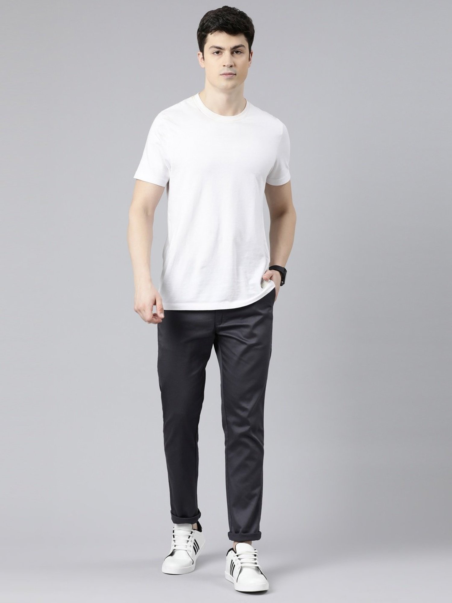 CINOCCI Grey Cotton Slim Fit Chinos