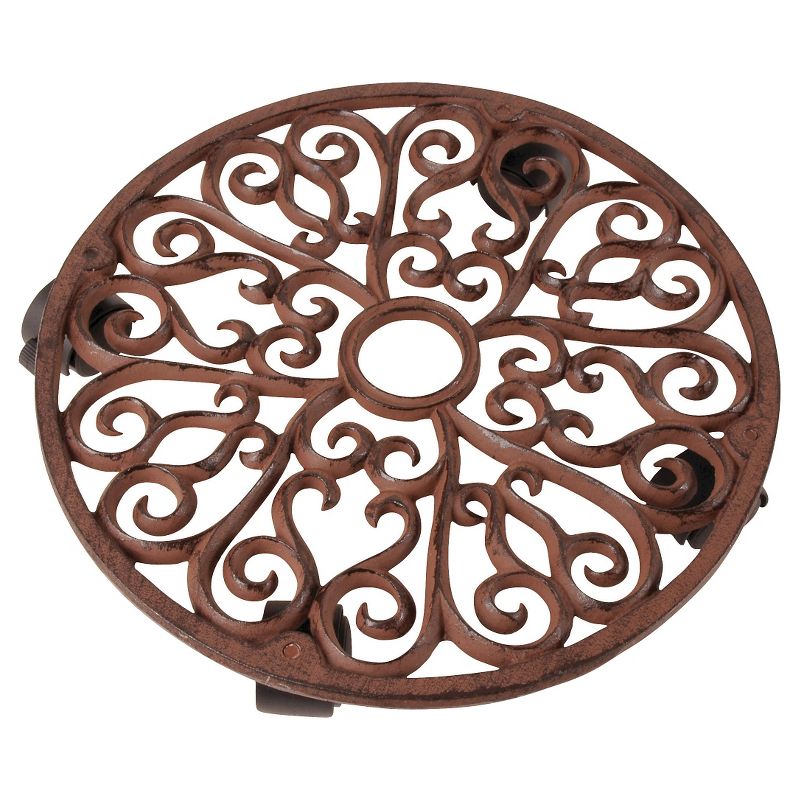 14" X 14" X 2.5"  Plant Trolley Cast Iron Brown - Esschert Design