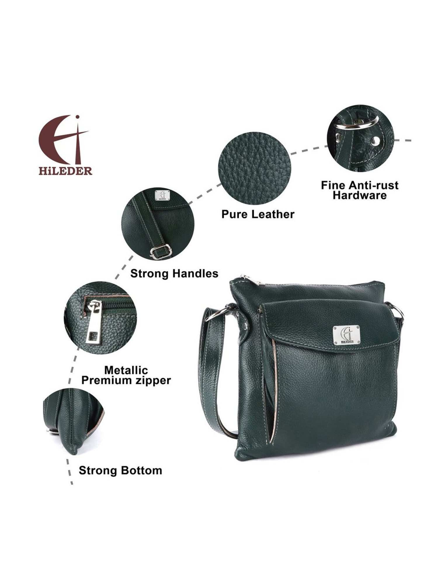 HiLEDER Green Solid Medium Cross Body Bag