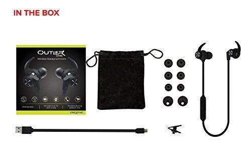 Creative Outlier ONE Wireless Bluetooth 4.1, IPX4 Water-Resistant Sweat-proof In-Ear Headphones with Built-in Microphone, 9.5 Hours Battery Life and Tangle-Free Cable (Black)