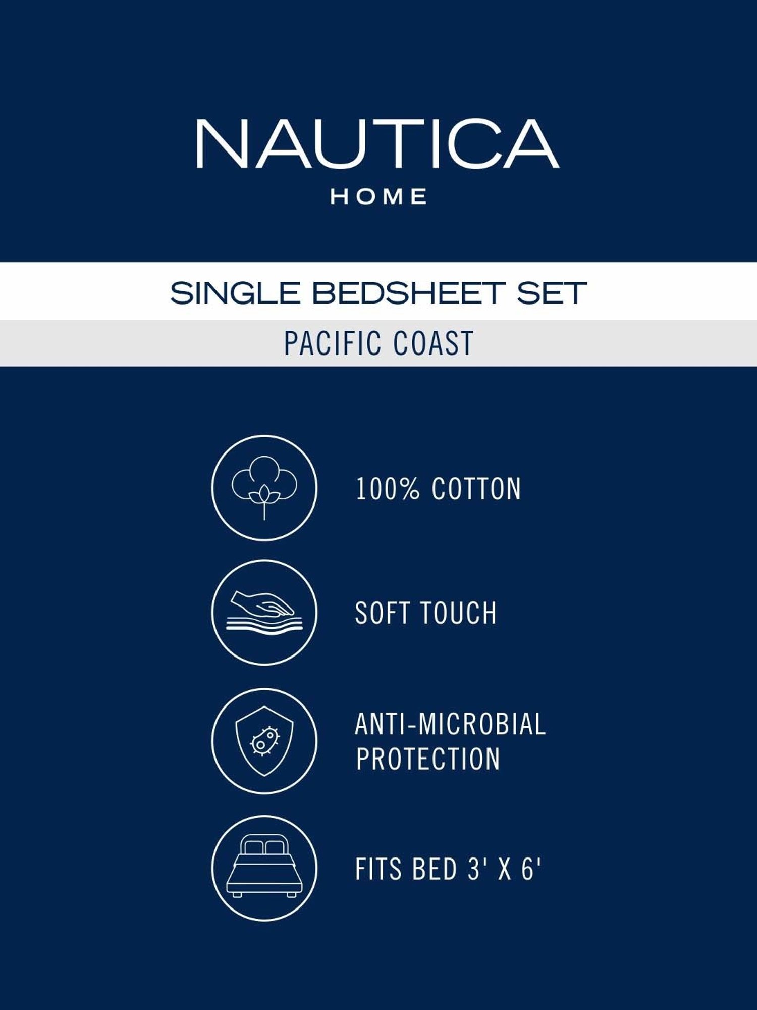 NAUTICA Pacific Coast Green & White Cotton 160 TC Single Bedsheet with Pillow Cover