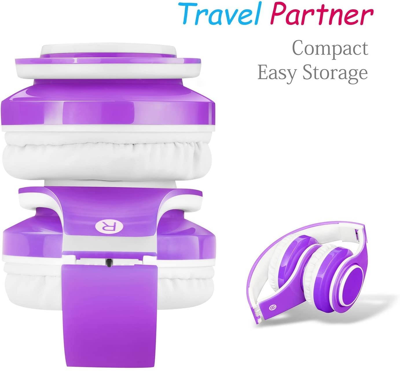 Kids Headphones Bluetooth Wireless On-Ear Foldable Stereo Sound Headset Safey Volume Limited Long Playing time SD Card Slot Build-in Mic 3.5mm Jack Wireless/Wired Headphones(Purple)