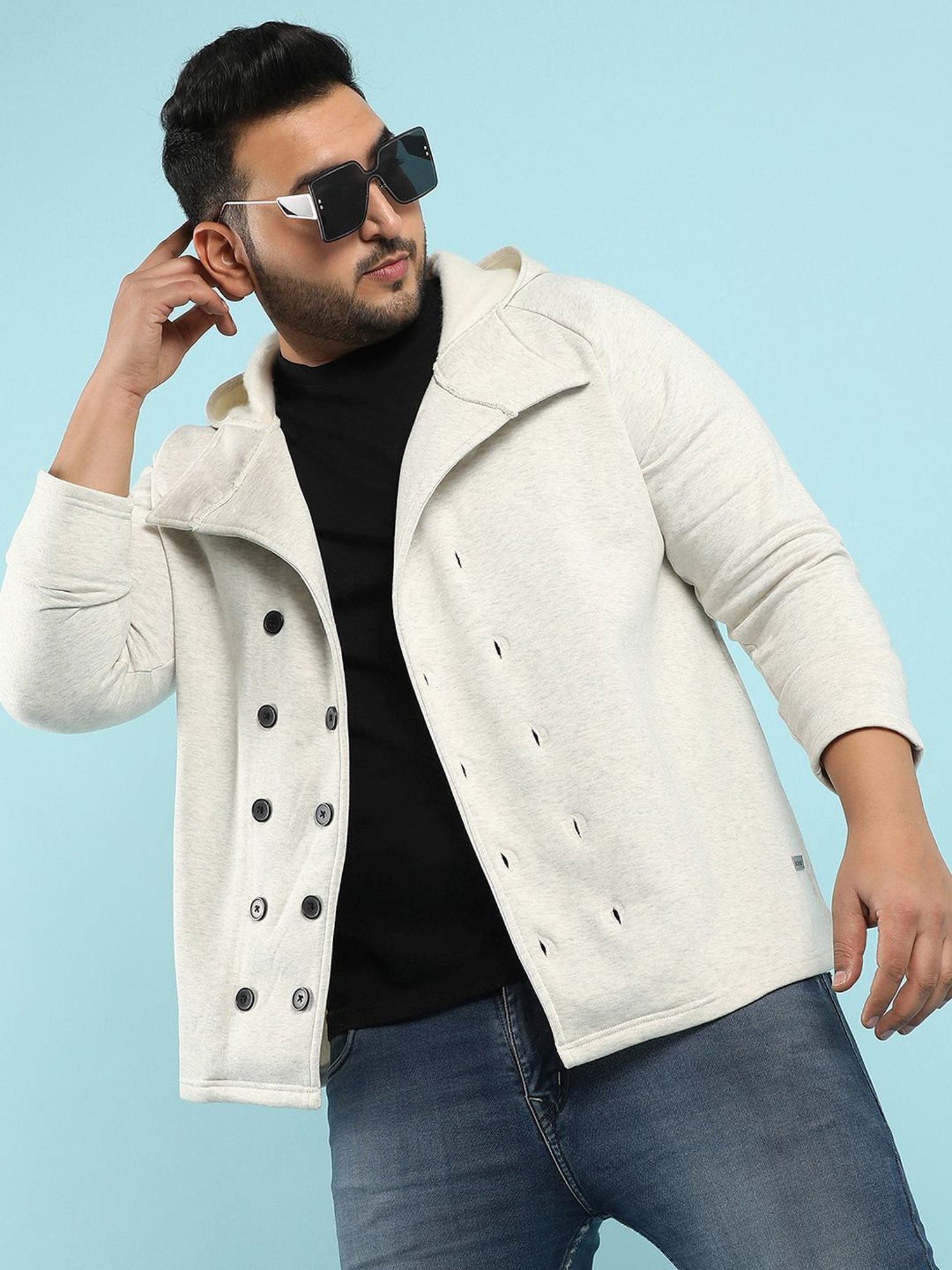 Instafab Plus Grey Cotton Regular fit Plus Size Jacket