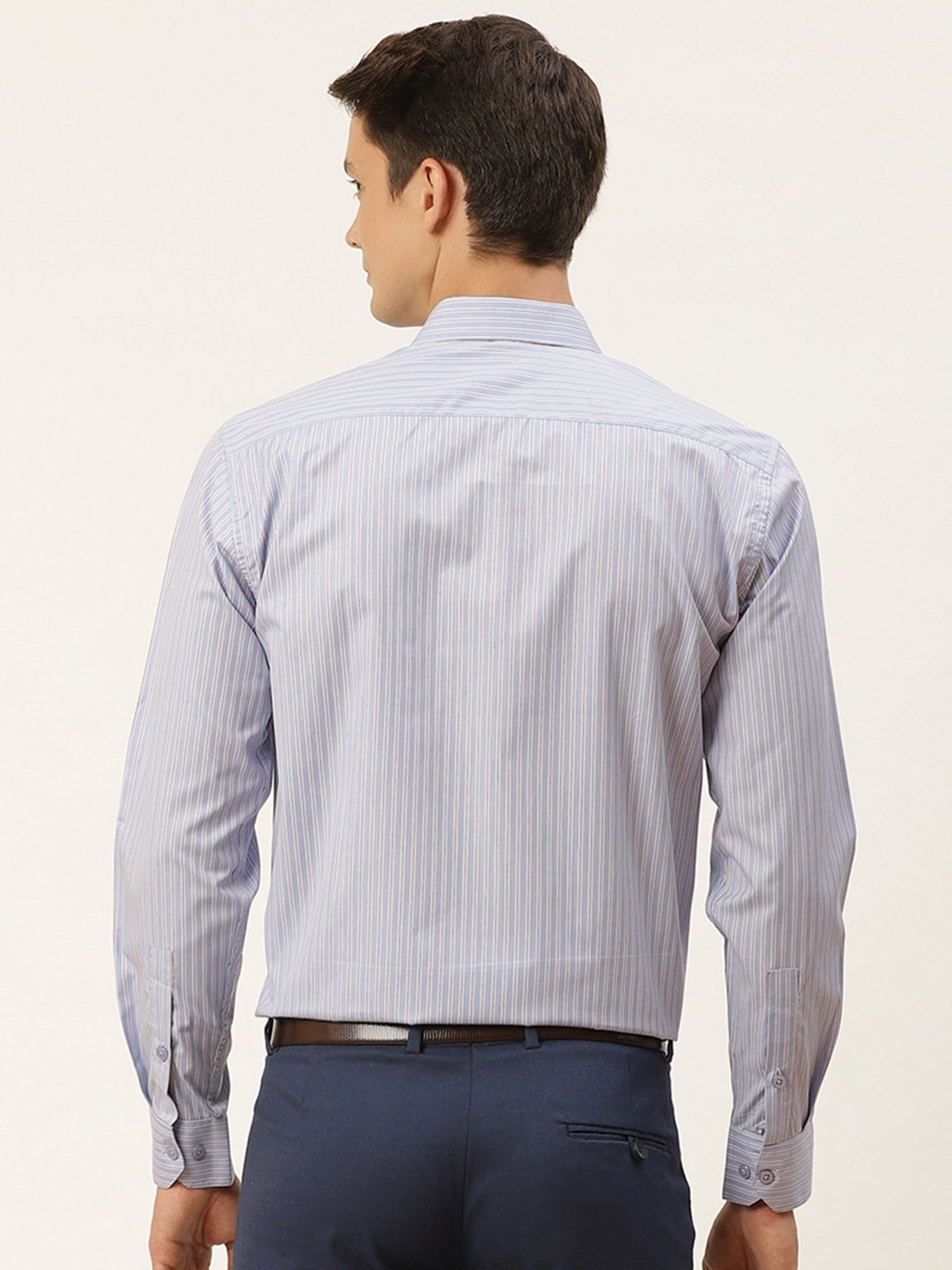Sojanya Blue Cotton Regular Fit Striped Shirt