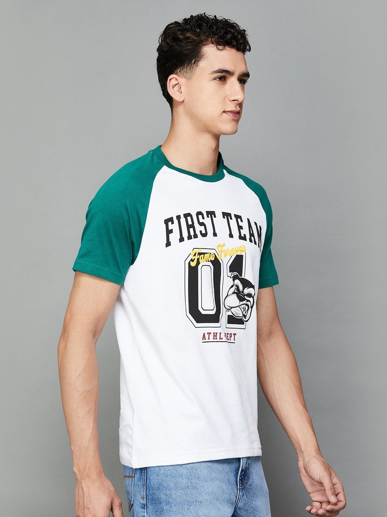 Fame Forever by Lifestyle Green Cotton Regular Fit Printed T-Shirt