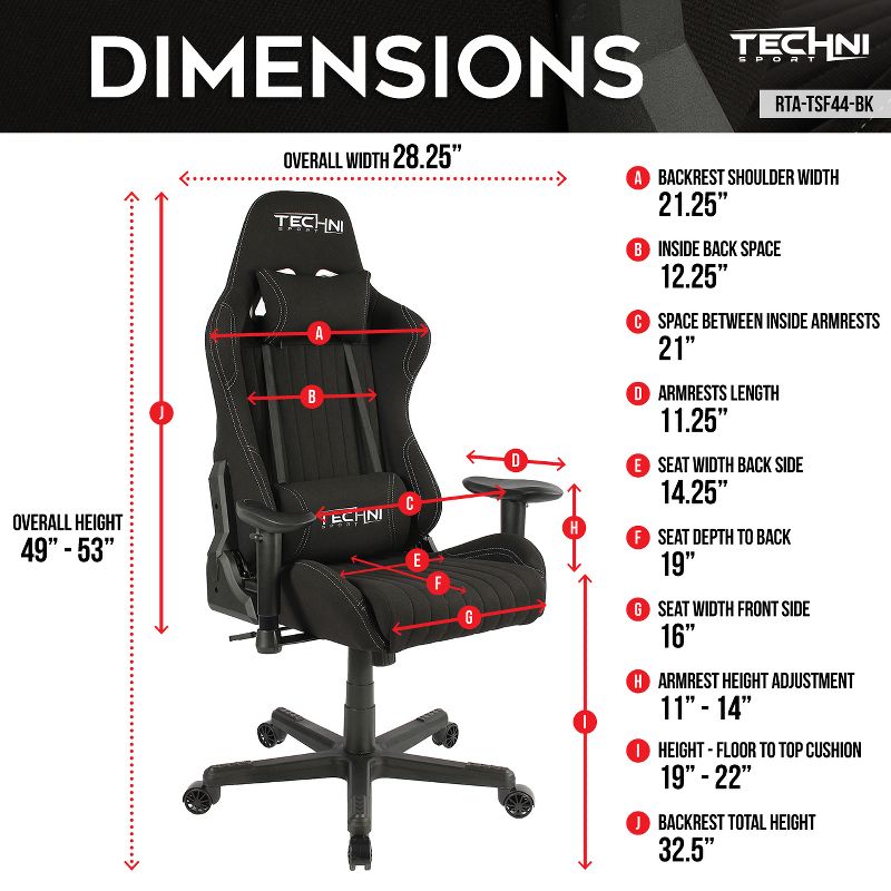 Fabric Ergonomic High Back Racer Style Video Gaming Chair Black - Techni Sport