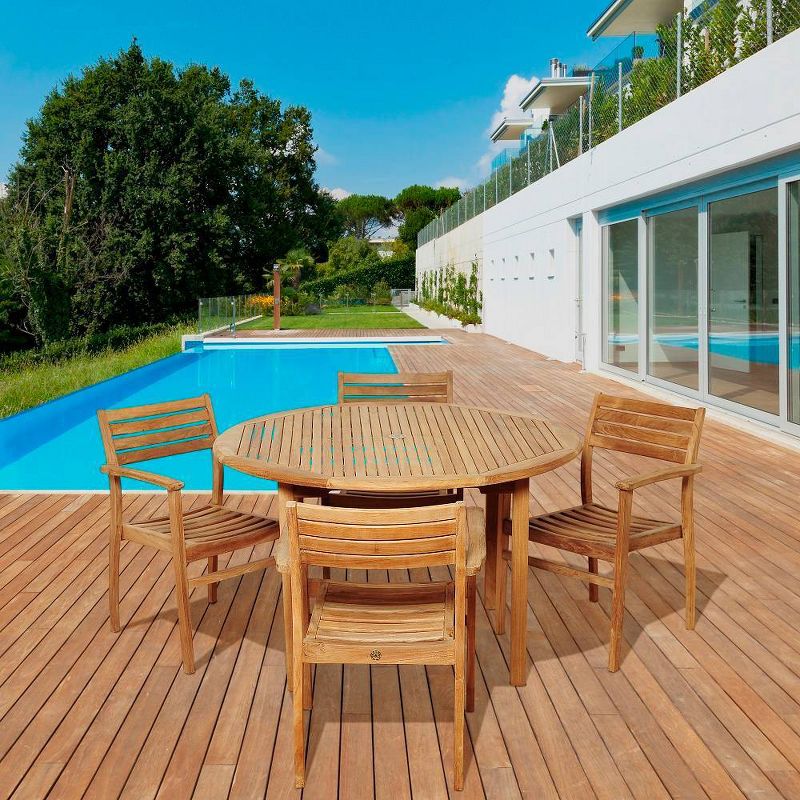 Alex 5pc Patio Teak Wood Round Dining Set - International Home Miami