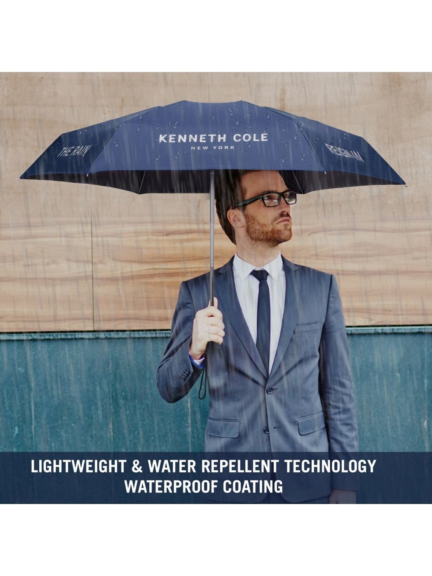 Kenneth Cole New York Mini 3 Fold UV Protection Navy Blue Umbrella