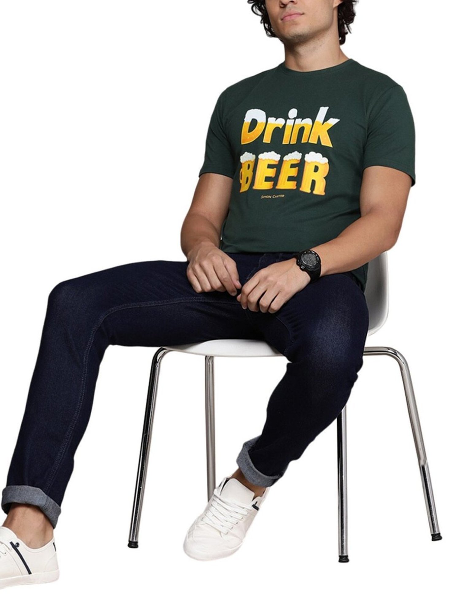 Simon Carter London Green Printed Slim Fit T-Shirt