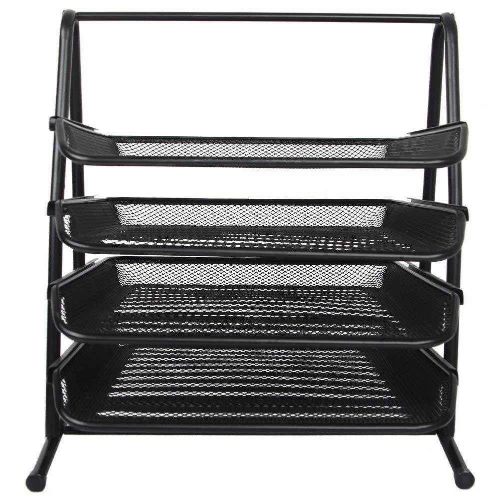 Stackable Letter Tray Desktop Organizer Metal Mesh Office Tray Desk File Organizer,4-Tiers Shelf,Black by Sun Cling