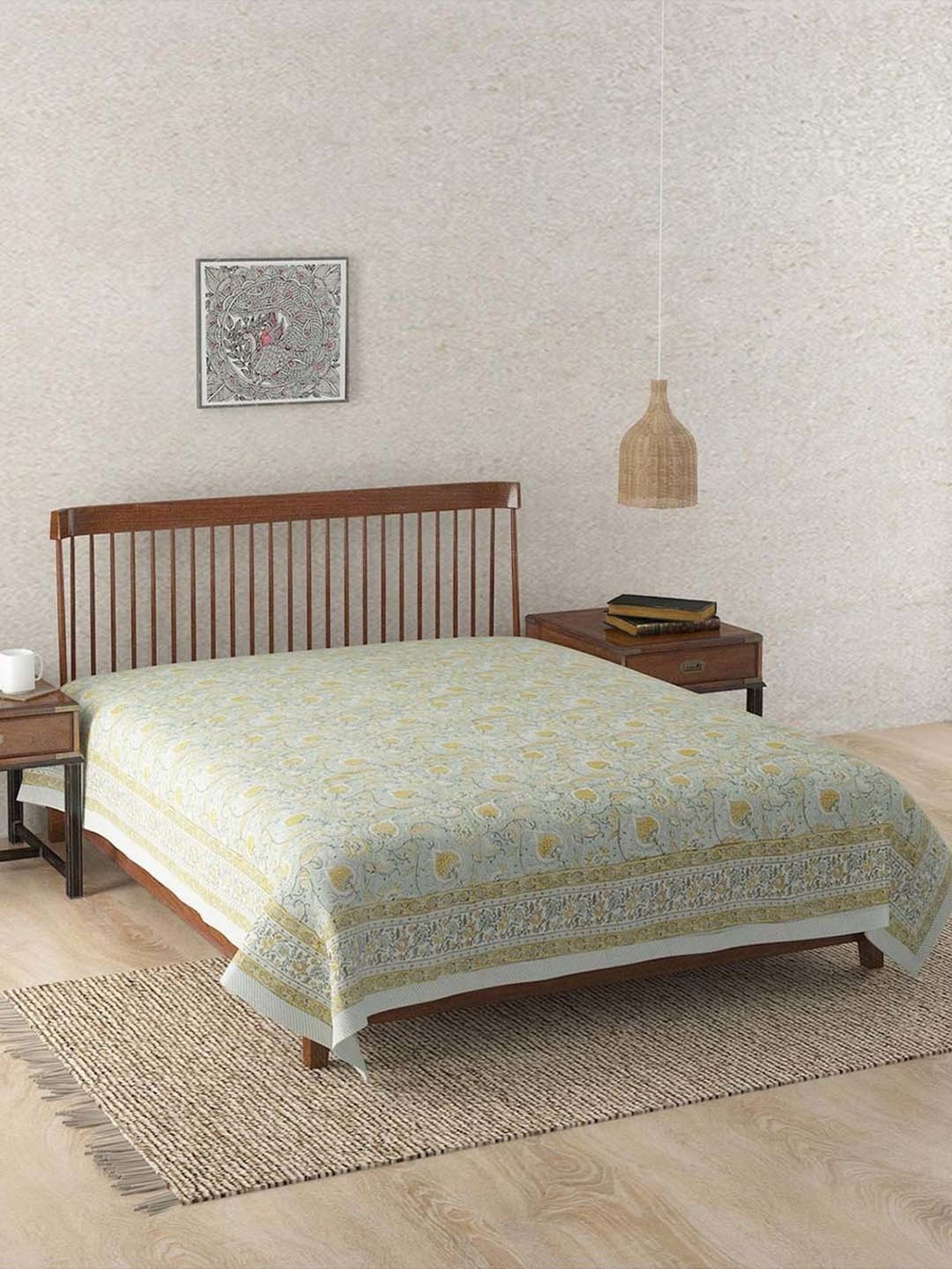 Fabindia Home Ihania Green Cotton 116 TC Double Bed Cover