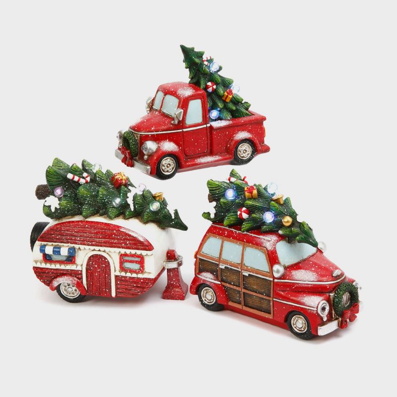 3ct Battery Operated Resin Christmas Vehicles with Timer Feature Decorative Figurine Set - Gerson International