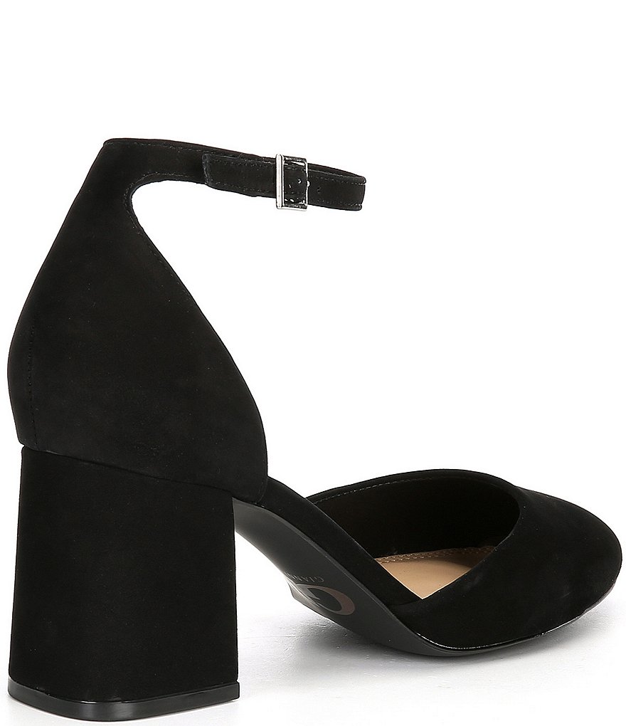 GB New-Lewk Suede Ankle Strap Block Heel Pumps