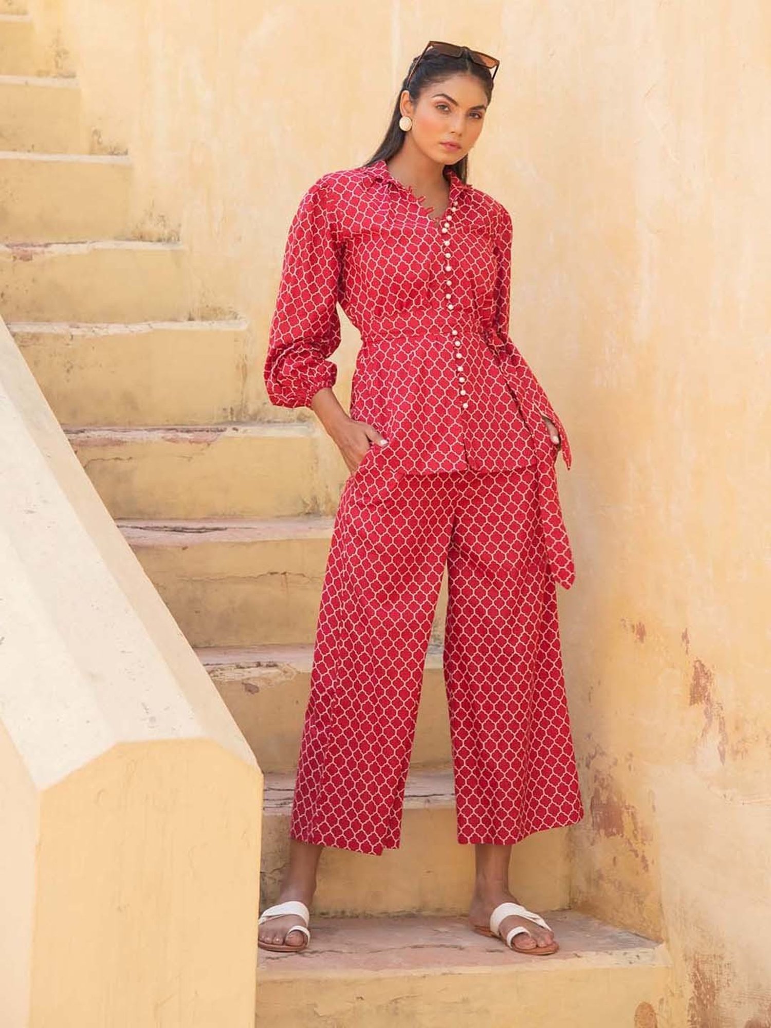 KAORI BY SHREYA AGARWAL Red Cotton Printed Co-Ords Set