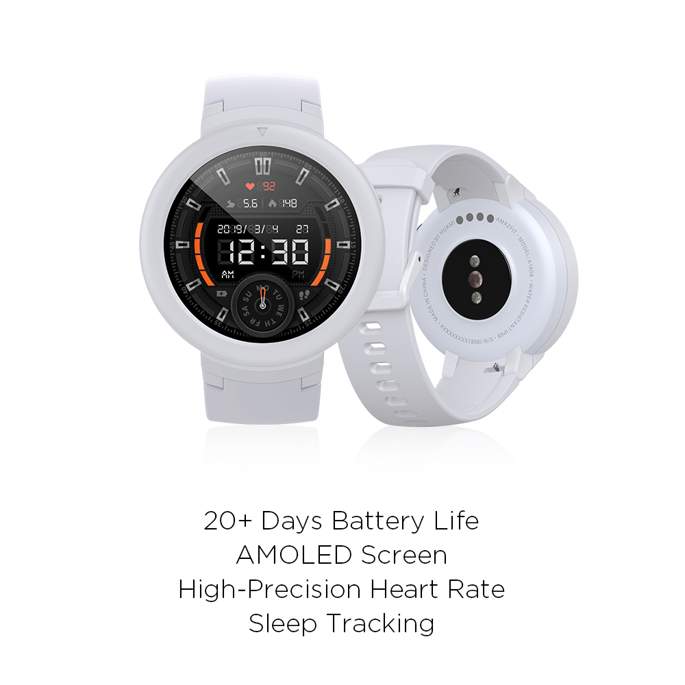 Amazfit Verge Lite with 20-Day Battery Life,24/7 Heart Rate and Activity Tracking 1.3 Inch AMOLED Touchscreen IP68, (Moonlight White)