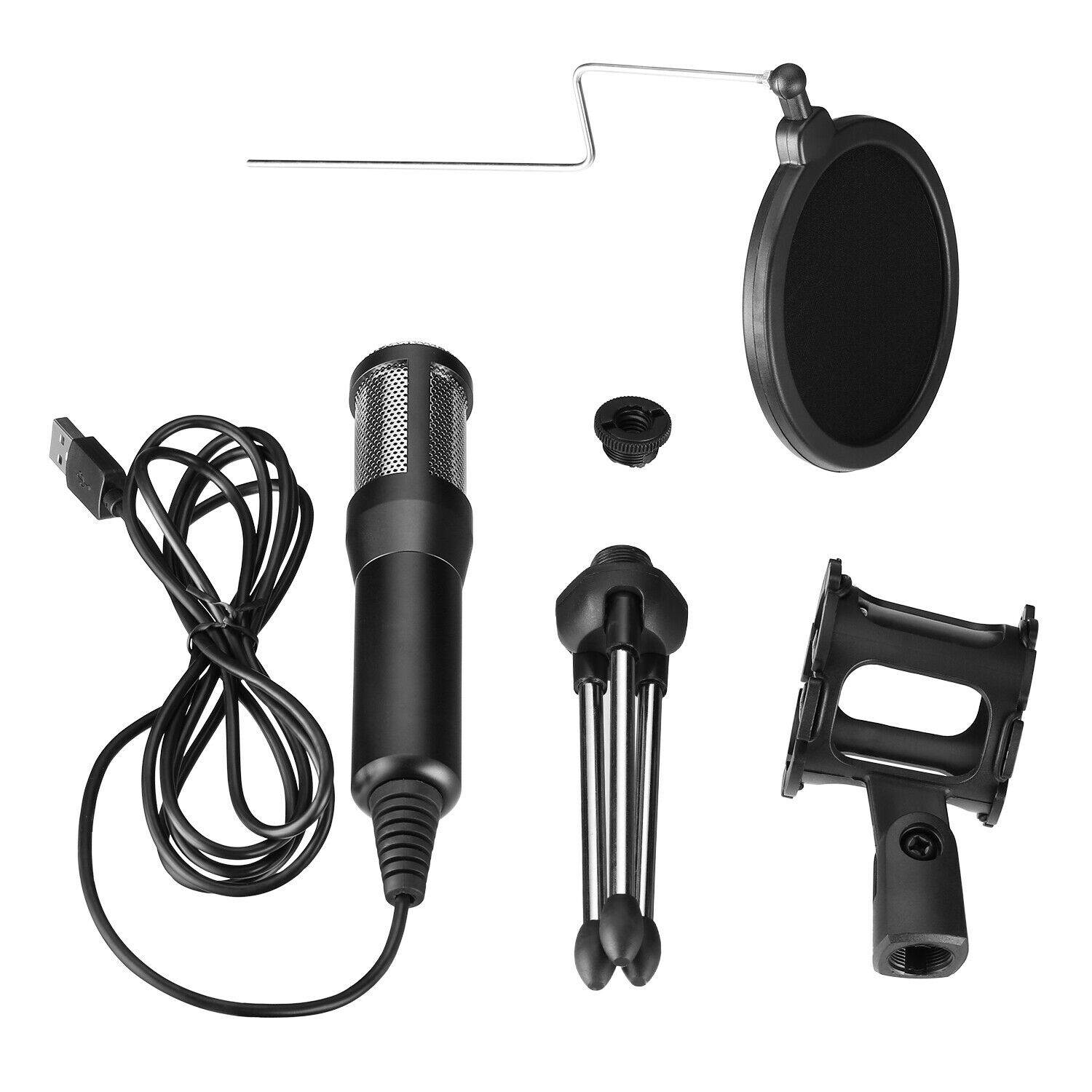USB Condenser Microphone w/ Tripod Stand Audio Studio Recording For PC Game Chat