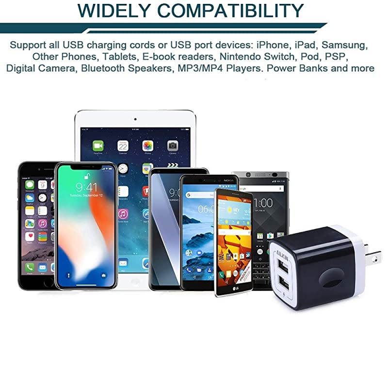 USB Wall Charger, Charger Adapter,  6-Pack 2.1Amp Dual Port Quick Charger Plug Cube Replacement for iPhone X/8/7/6S/6S Plus/6 Plus/6, Samsung Galaxy S7/S6/S5 Edge, LG, HTC, Huawei, Moto etc.