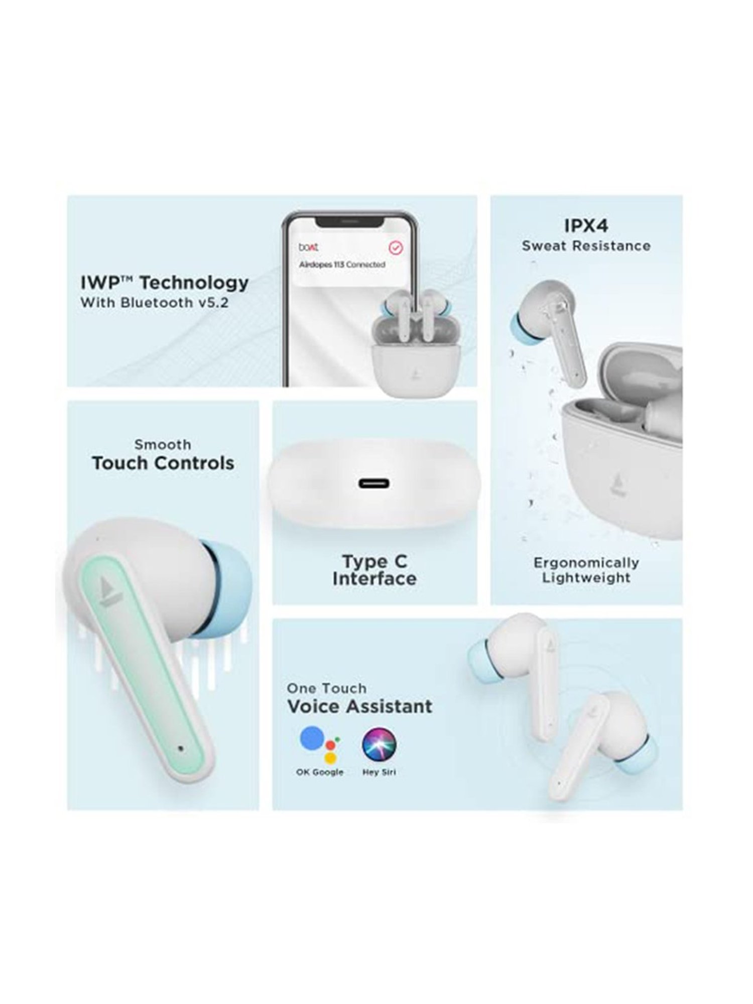 Boat Airdopes 113 TWS Earbuds with 24H Playtime (Pearl White)