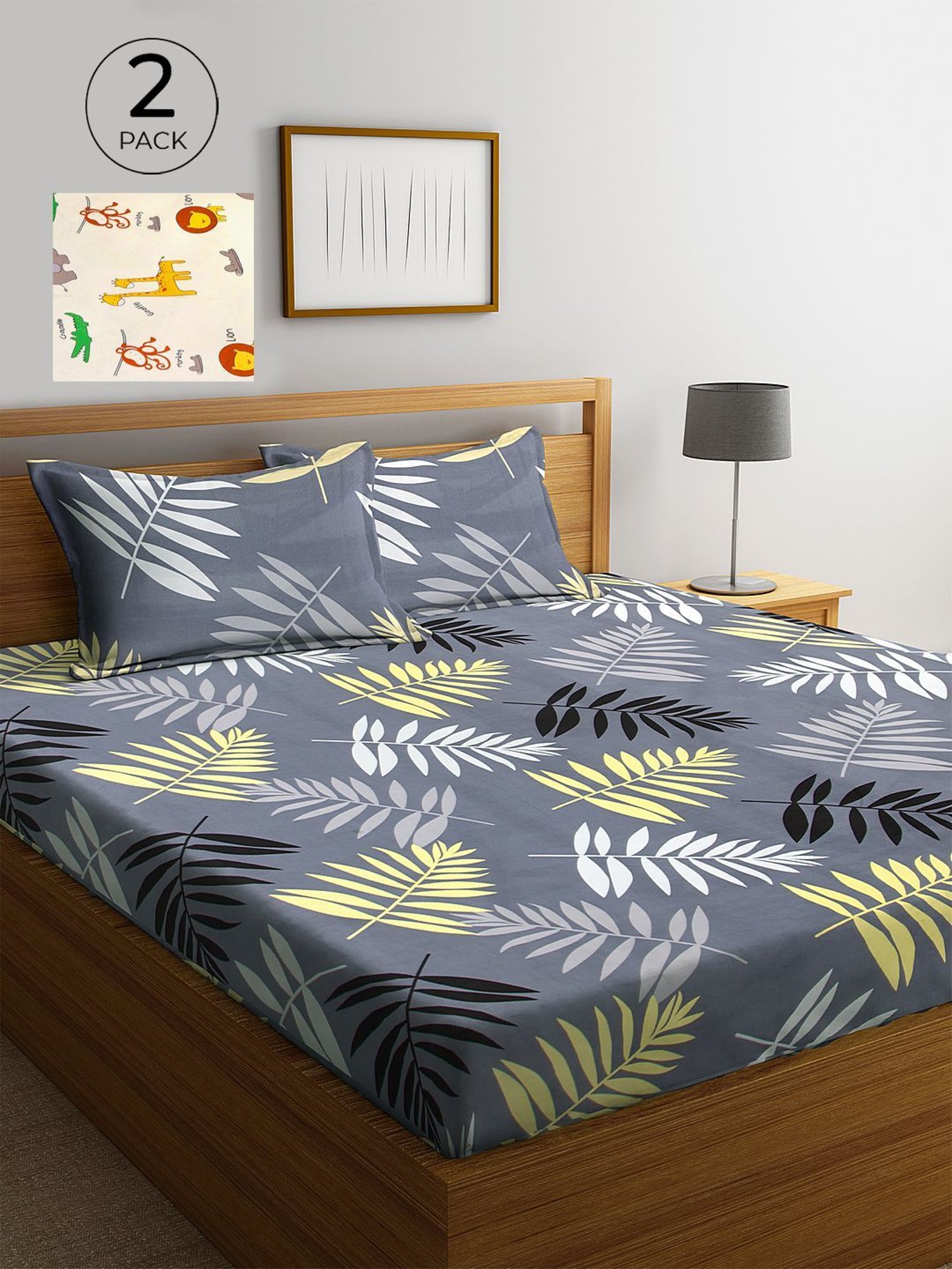 Klotthe Printed Beige 210 TC Cotton Blend King 2 Bed Sheets with 4 Pillow Covers