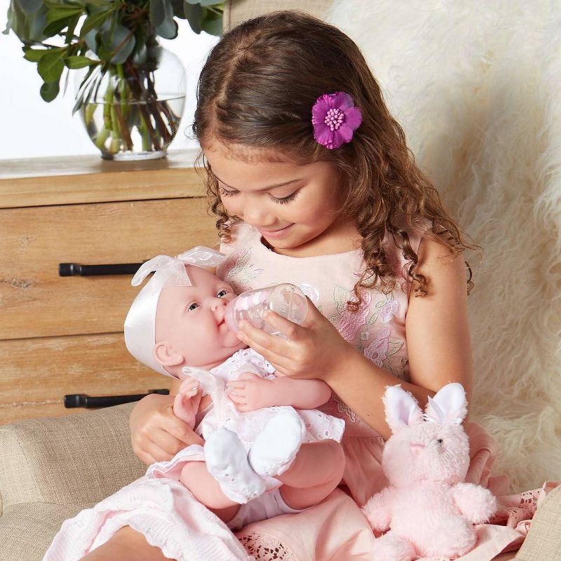 JC Toys La Newborn 15" Girl Doll - White Eyelet Dress with Bunny and Accessories