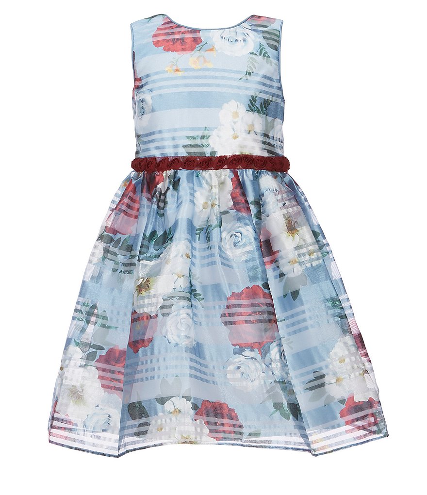 Laura Ashley Little Girls 2T-6X Floral Stripe Burnout Fit-And-Flare Dress