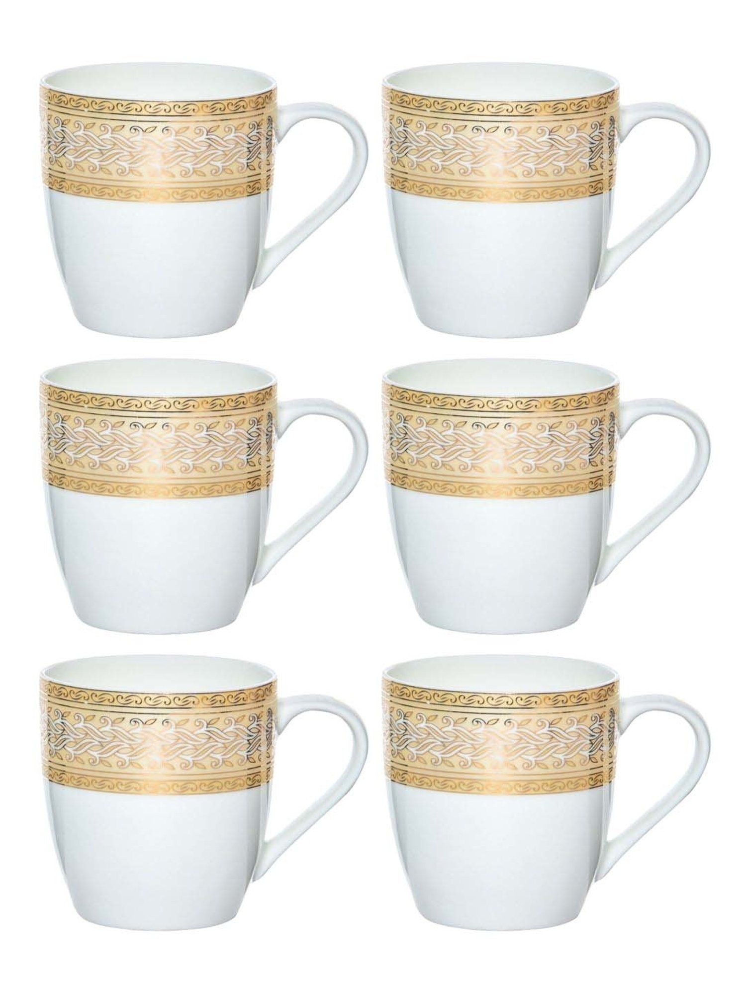SONAKI White & Golden Bone China Coffee Mug (0.17 L) - Set of 6