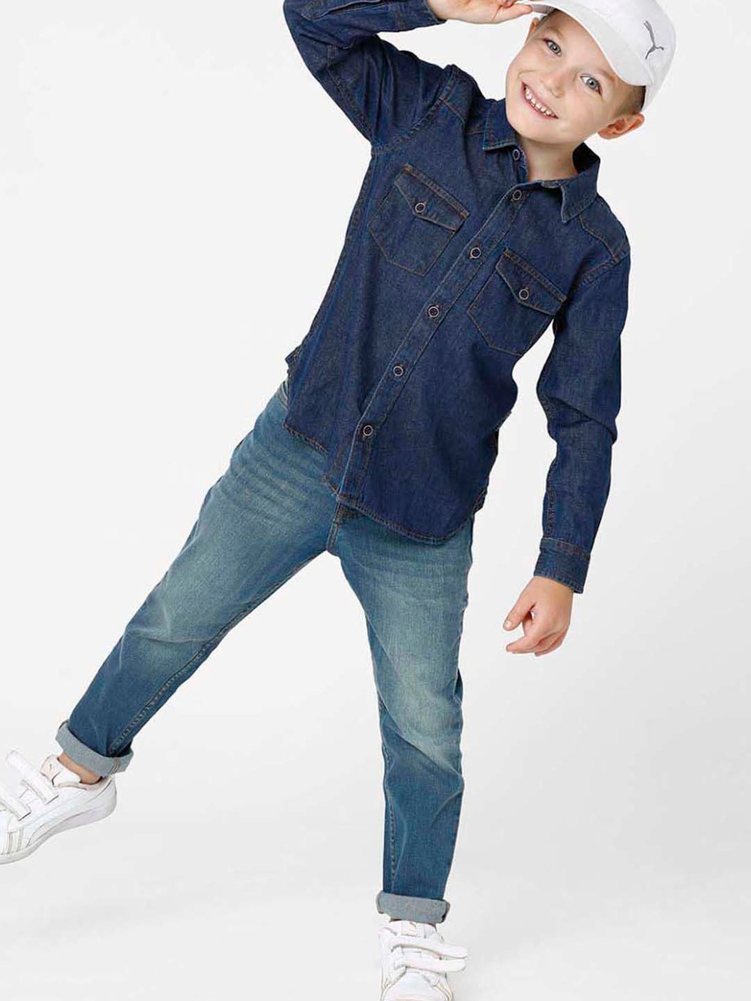 Kate & Oscar Kids Blue Cotton Regular Fit Full Sleeves Shirt