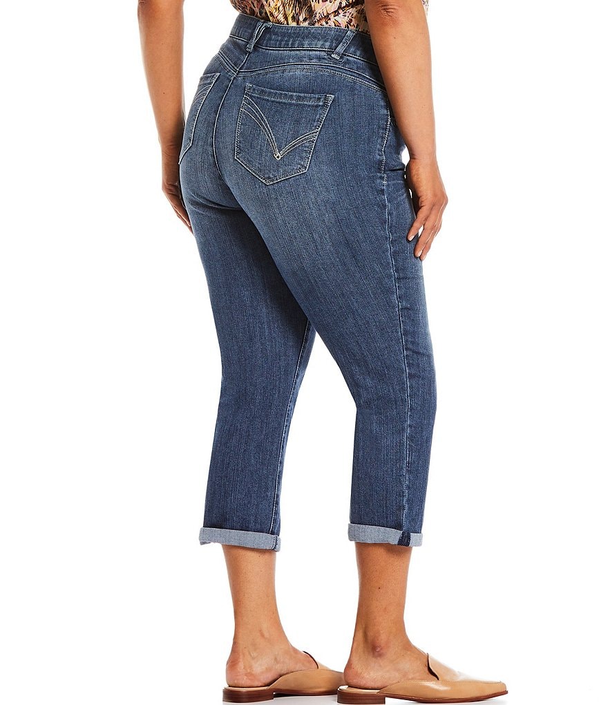 Democracy Plus Size #double;Ab#double;solution High Rise Embroidered Back Pocket Cuffed Crop Jeans
