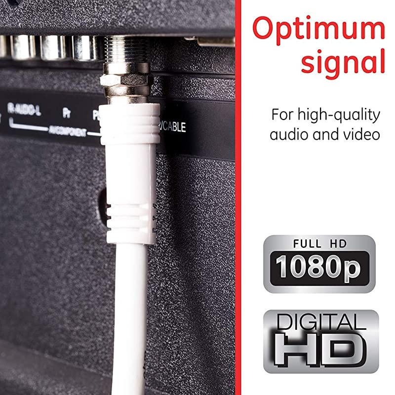 RG6 Coaxial Cable, 15 ft. F-Type Connectors, Double Shielded Coax, Input Output, Low Loss Coax, Ideal for TV Antenna, DVR, VCR, Satellite Receiver, Cable Box, Home Theater, White, 33603