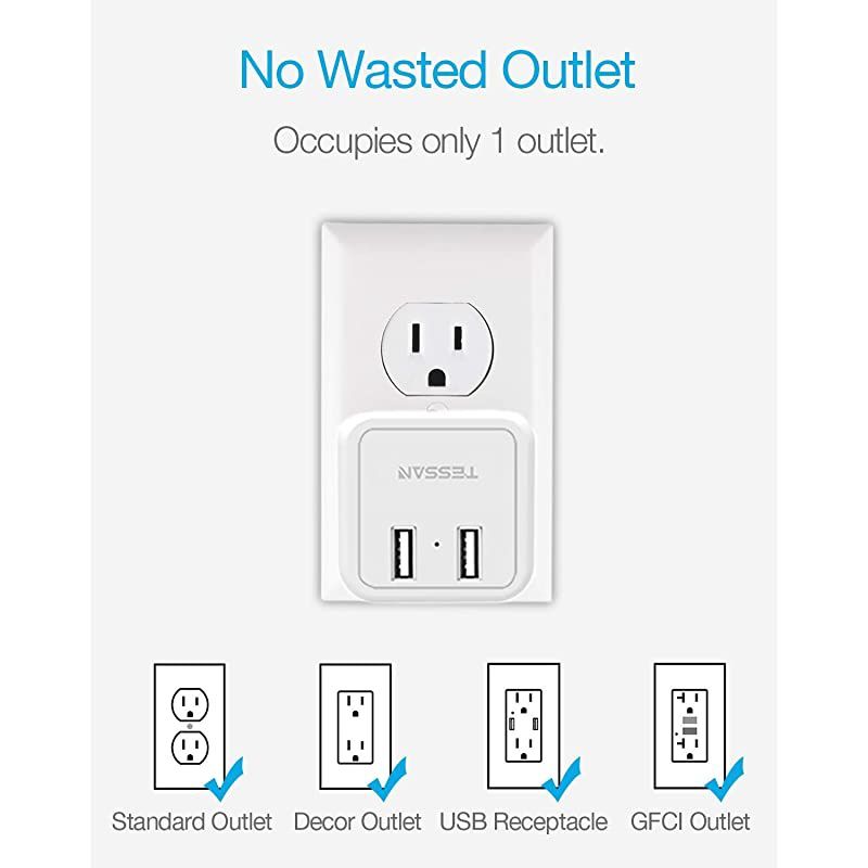 Plug Outlet Extender with USB Charger, Travel Charging Cube Power Wall Outlet Expander for Cruise Essentials, ple Outlet Plug Splitter for Home, Dorm, Office