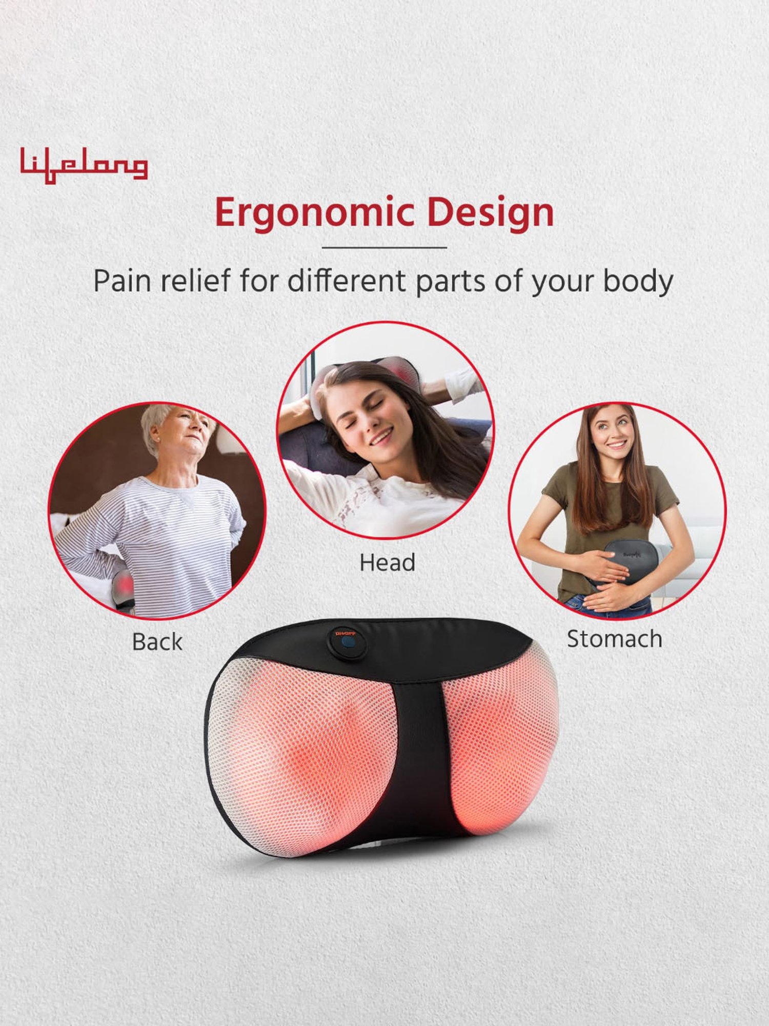 Lifelong LLM369 Cushion and Body Massager with Heat and Strong 8 Deep Kneading Nodes (Black)