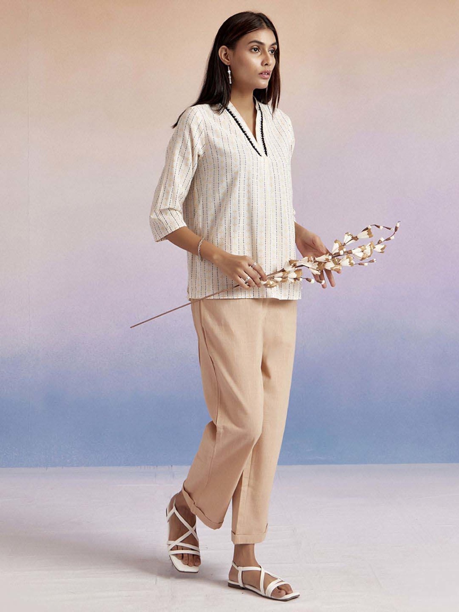 Jaipur Kurti Off-White Cotton Embroidered Top