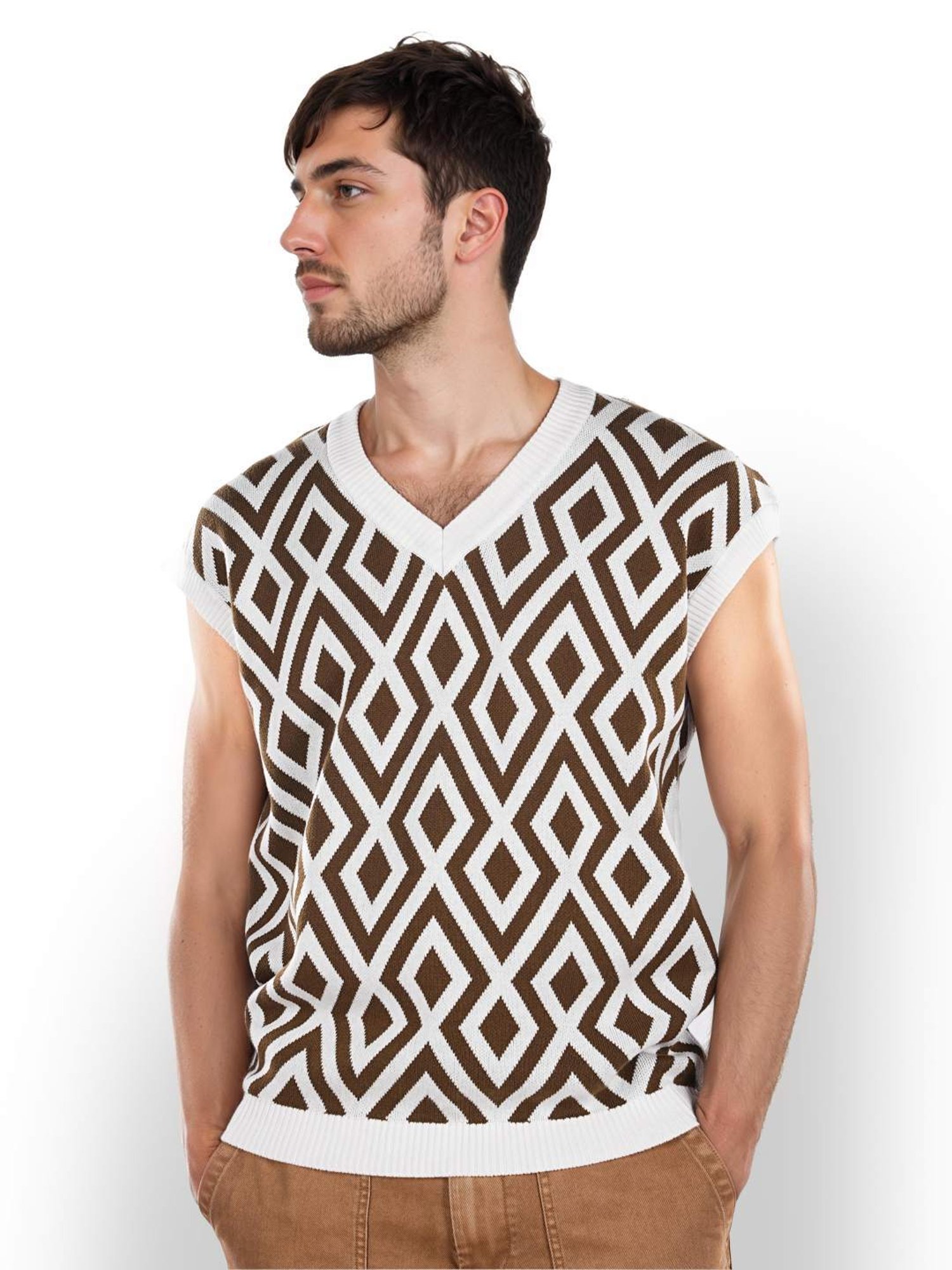 Celio* Olive Regular Fit Printed Sweater