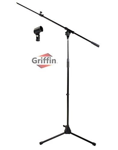 Microphone Stand with Telescoping Boom and Mic Clip Package by GRIFFIN | Tripod Premium Quality for Studio, Karaoke, DJ Live Performances, Conferences | Portable with Collapsible Legs & Removable Arm