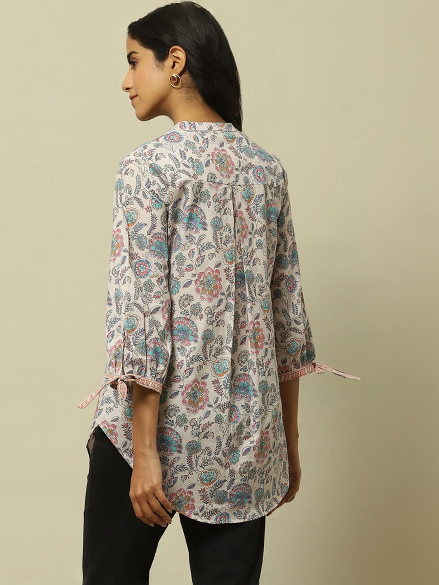 Rangriti Beige Cotton Printed Tunic