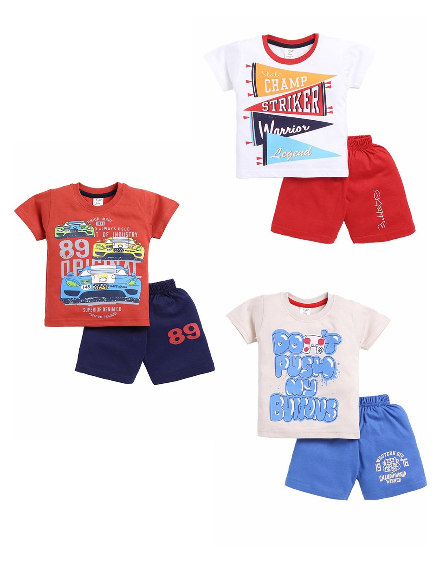 Todd N Teen Kids Multicolor Printed T-Shirt with Shorts (Pack Of 3)