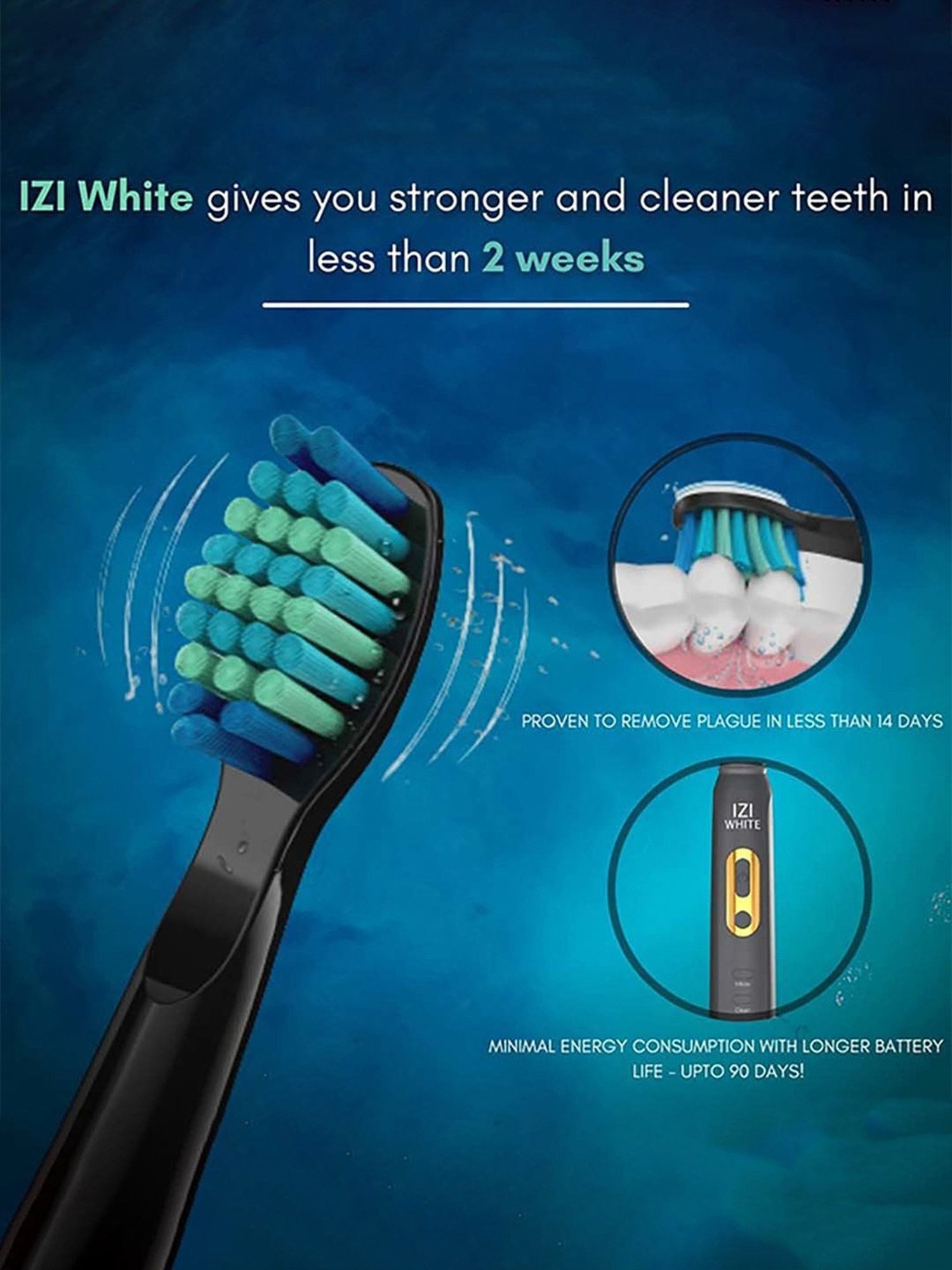 IZI White Ultra Sonic Rechargeable Whitening Electric Toothbrush - Pack of 2 (Black)