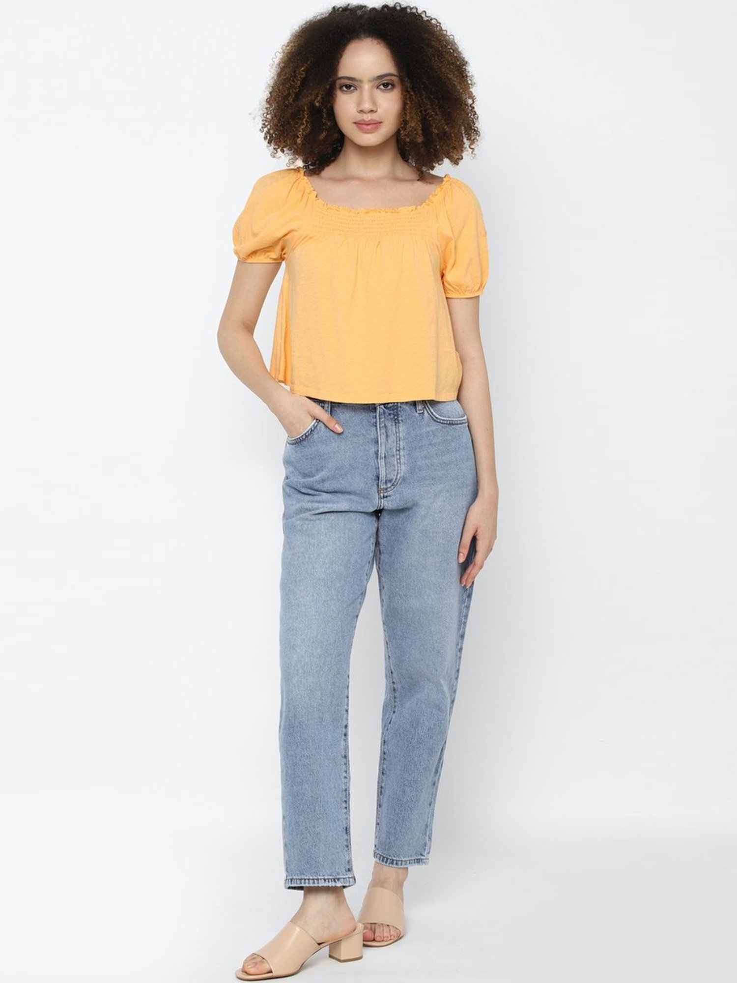 American Eagle Outfitters Orange Cotton Square Neck Top