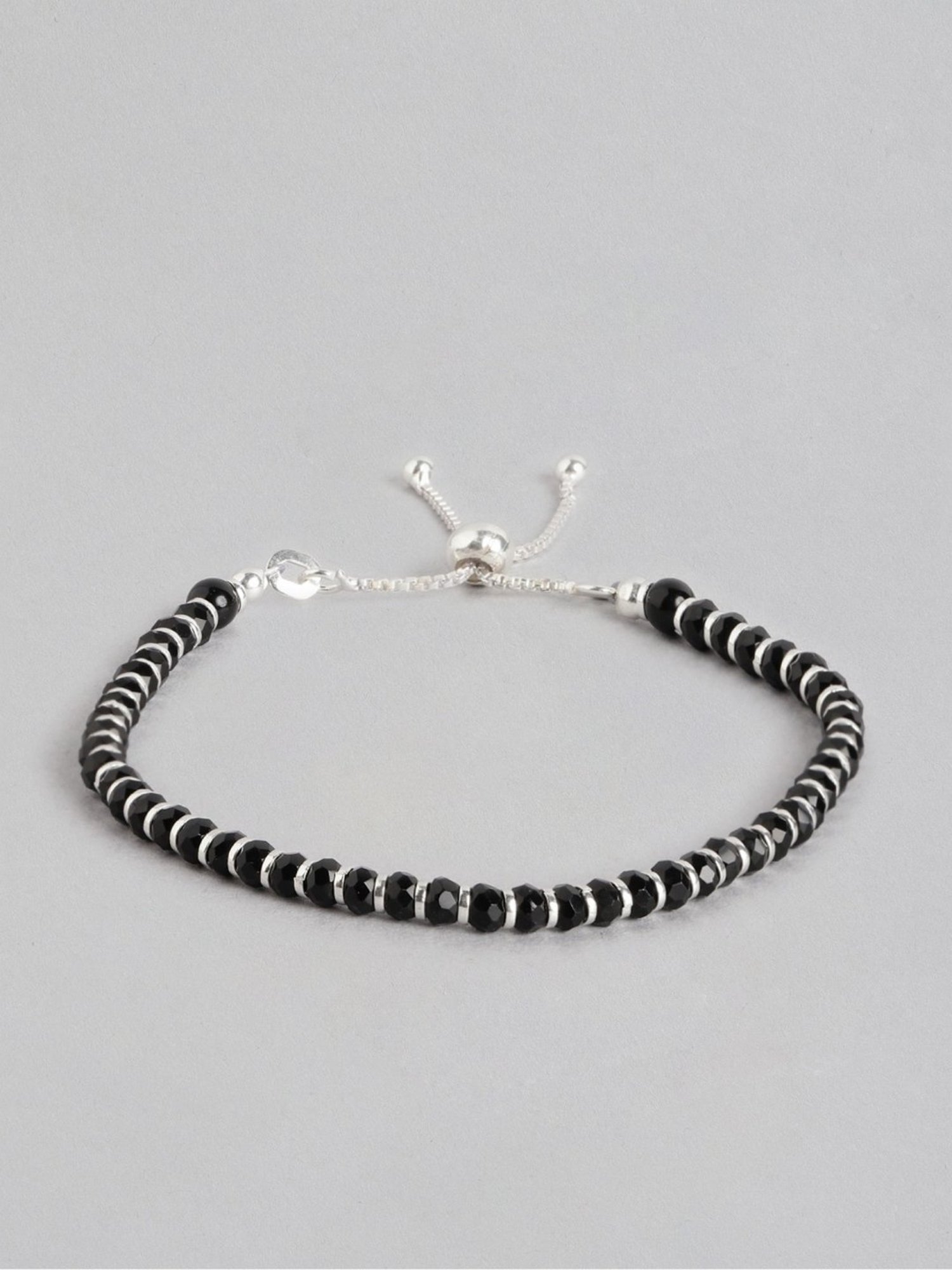 Zavya Classy Black Beaded 92.5 Sterling Silver Bracelet
