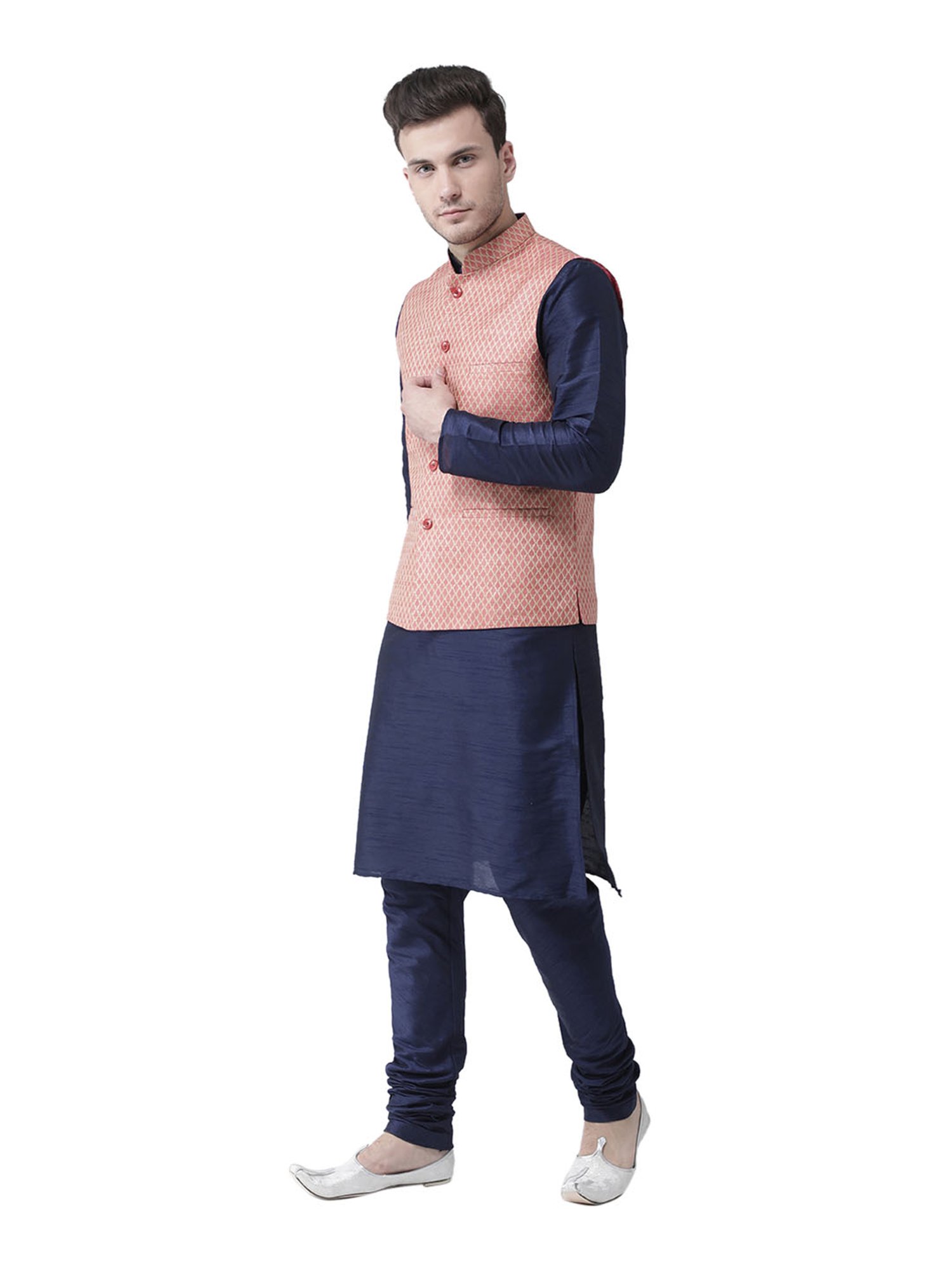 Deyann Pink & Navy Full Sleeves Silk Suit