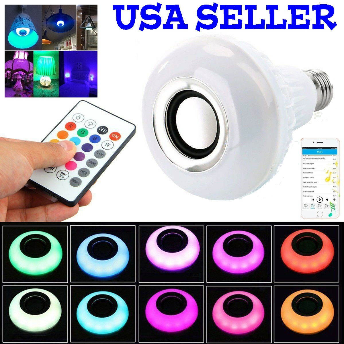 Bulb Speaker Bluetooth LED Light Music RGB Color Wireless E27 Remote 12W Lamp