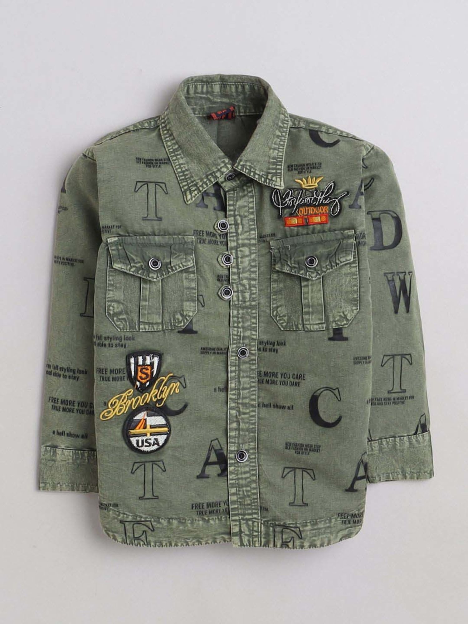 Fourfolds Boys Green & Blue Printed Full Sleeves Clothing Set